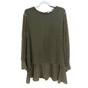 NWOT Soft Surroundings Olive Green Swiss Dot Long Sleeve Tunic Blouse Size XL